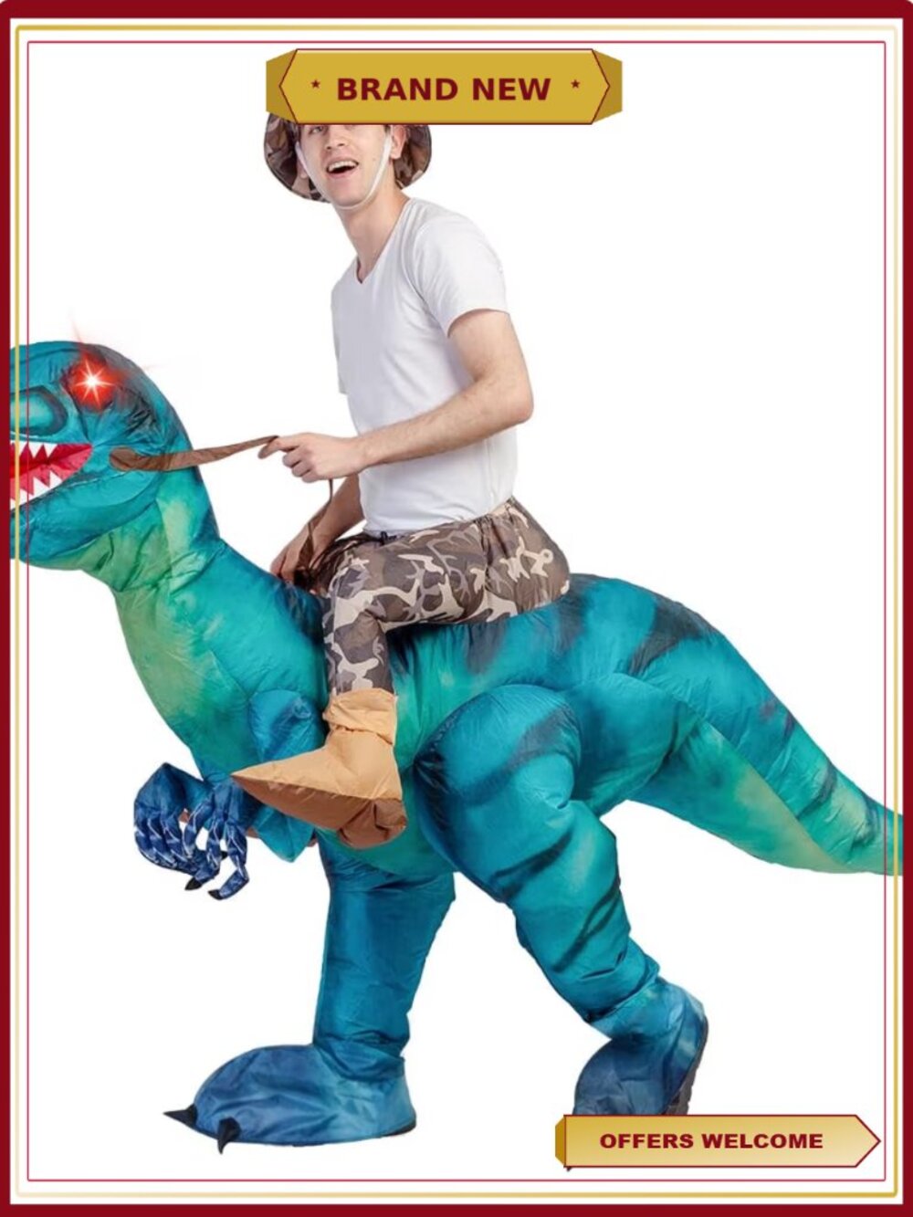 Inflatable Dinosaur Costume Adult 72in Blow Up Halloween Cosplay